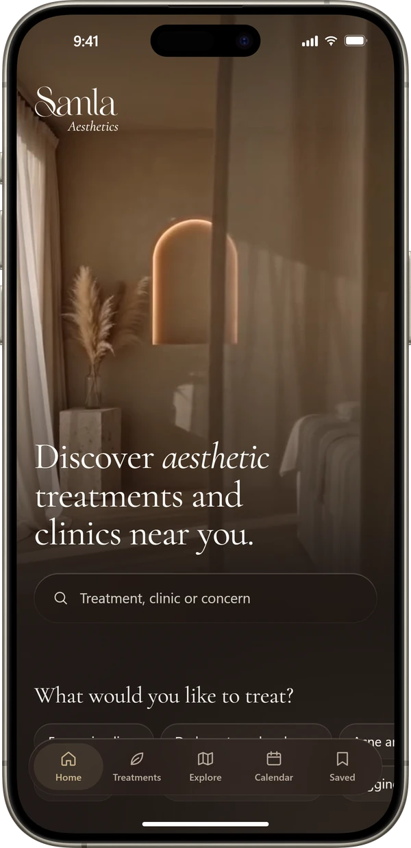 The Samla Aesthetics home screen